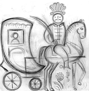 Horseman with carriage, sketch